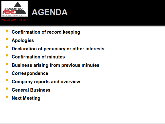 Boggabri Coal CCC meeting agenda May 2018